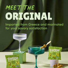 Freestyle Snacks Greek olives pack highlighting authentic Greek flavor