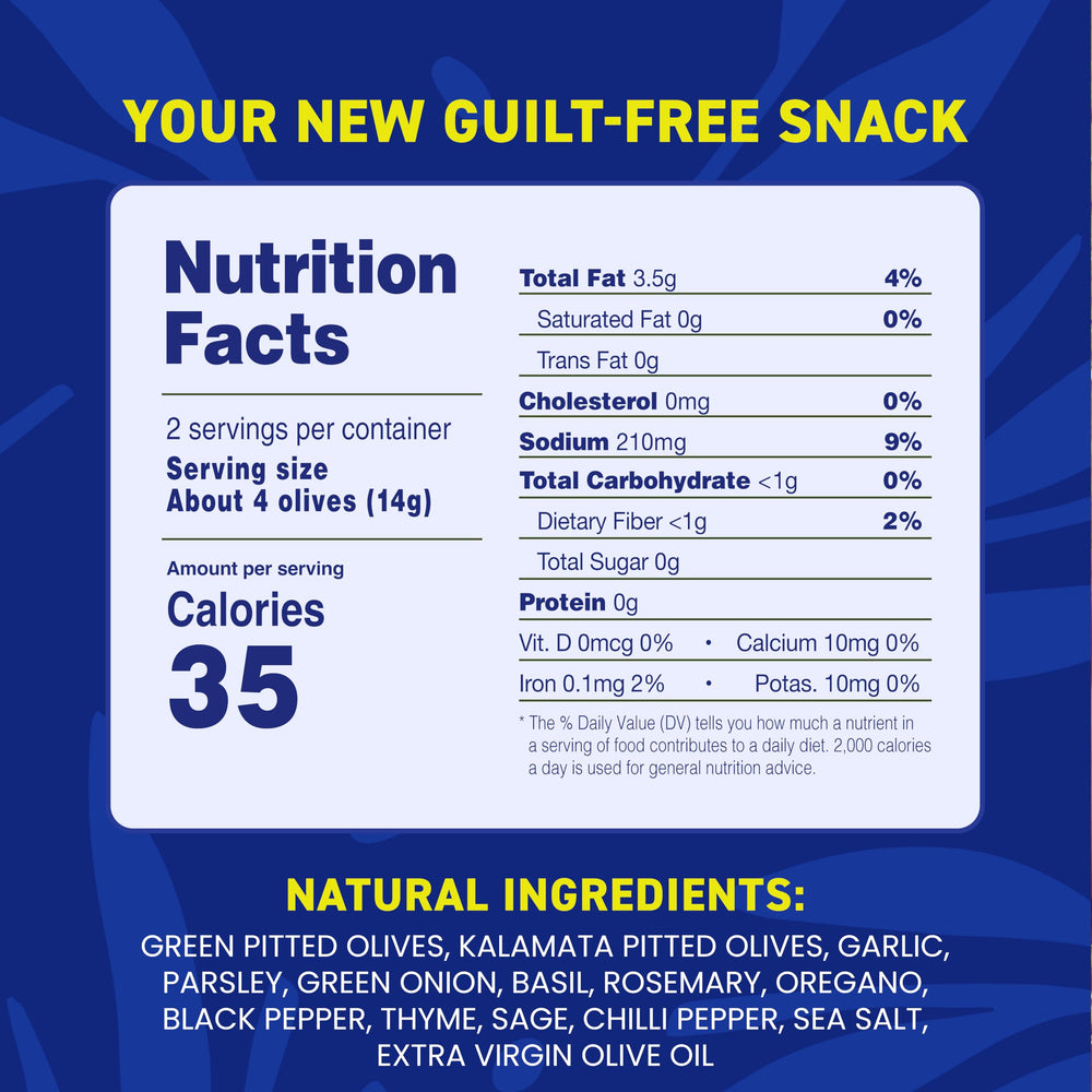 Freestyle Snacks green and Kalamata olives in single-serve pack for quick, satisfying bites