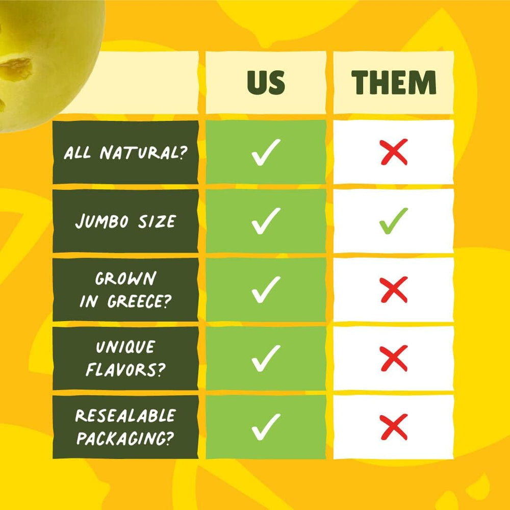 Freestyle Snacks green olives lemon garlic flavor zest, vibrant accent for meals.
