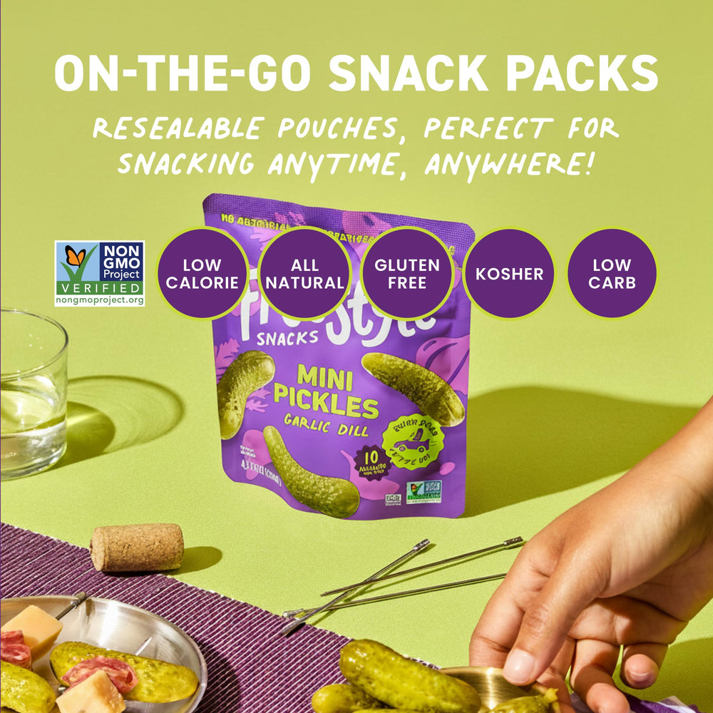 Freestyle Snacks dill pickles offer low-cal, gluten-free snack options.