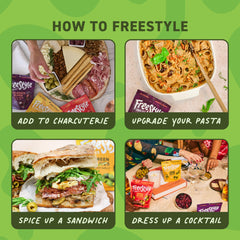 Freestyle Snacks olive packs trio flavors image, ideal for gatherings.