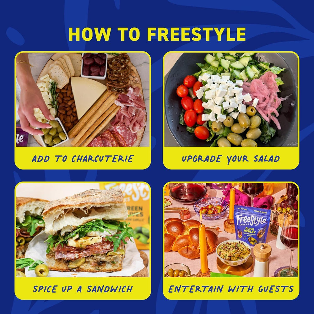 Freestyle Snacks olive pouch on the go for salty, flavorful moments
