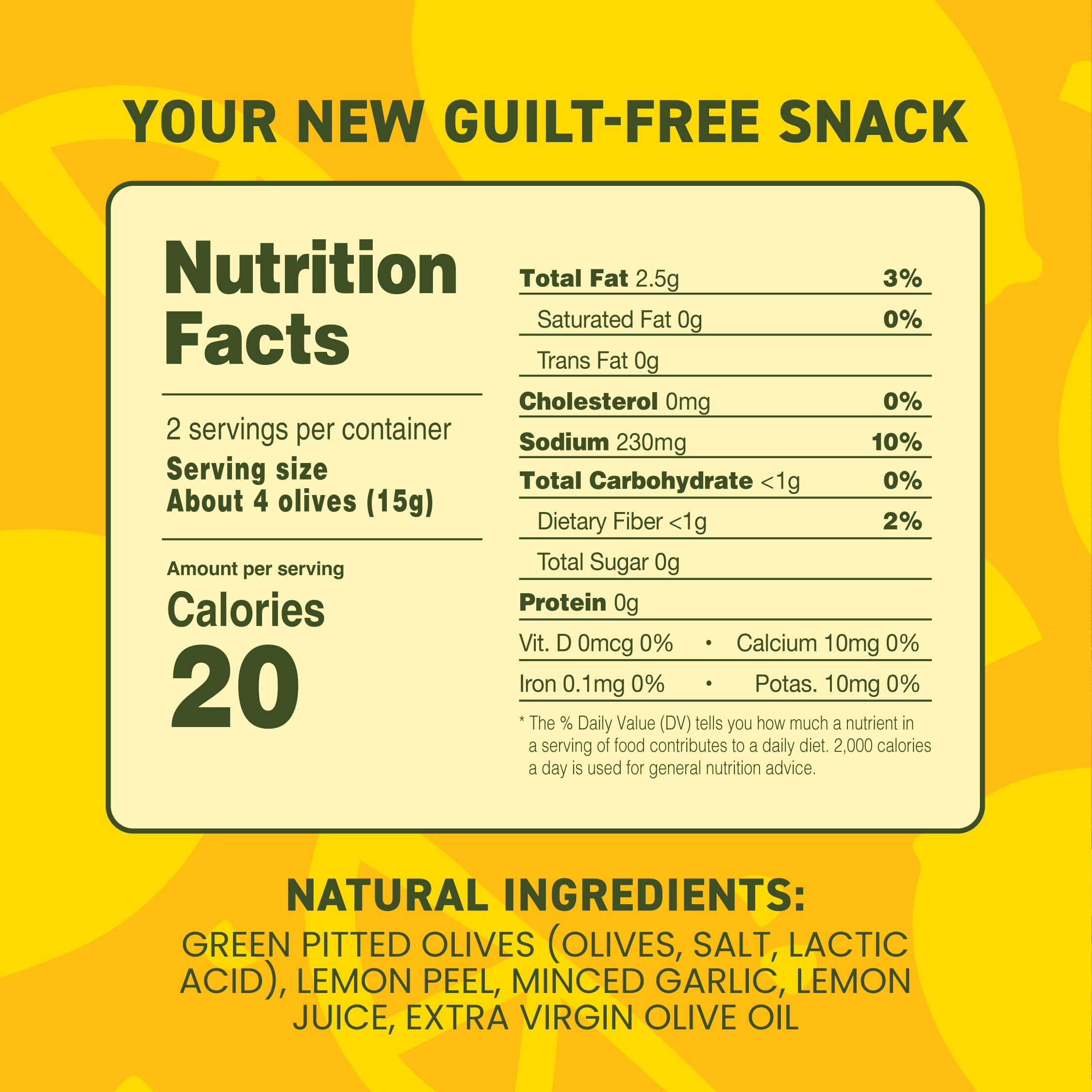 Freestyle Snacks sugar-free olives label and serving idea