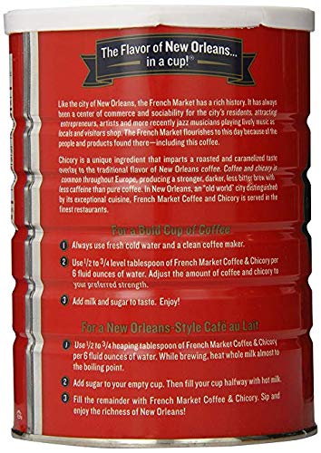 French Market Coffee & Chicory can pack 6 for convenient New Orleans flavor at home.