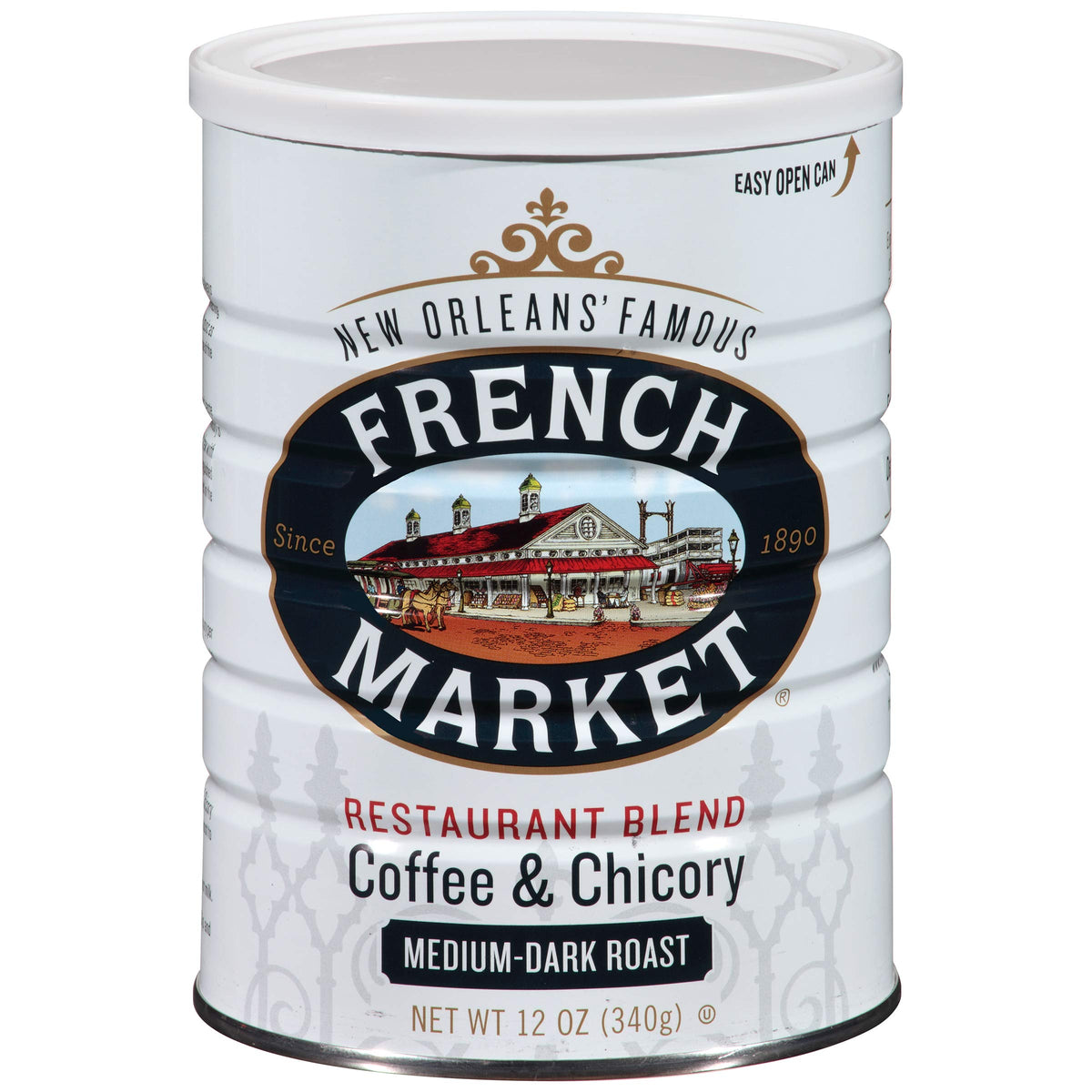 French Market Coffee & Chicory ground pack front showcases bold flavor for morning rituals.