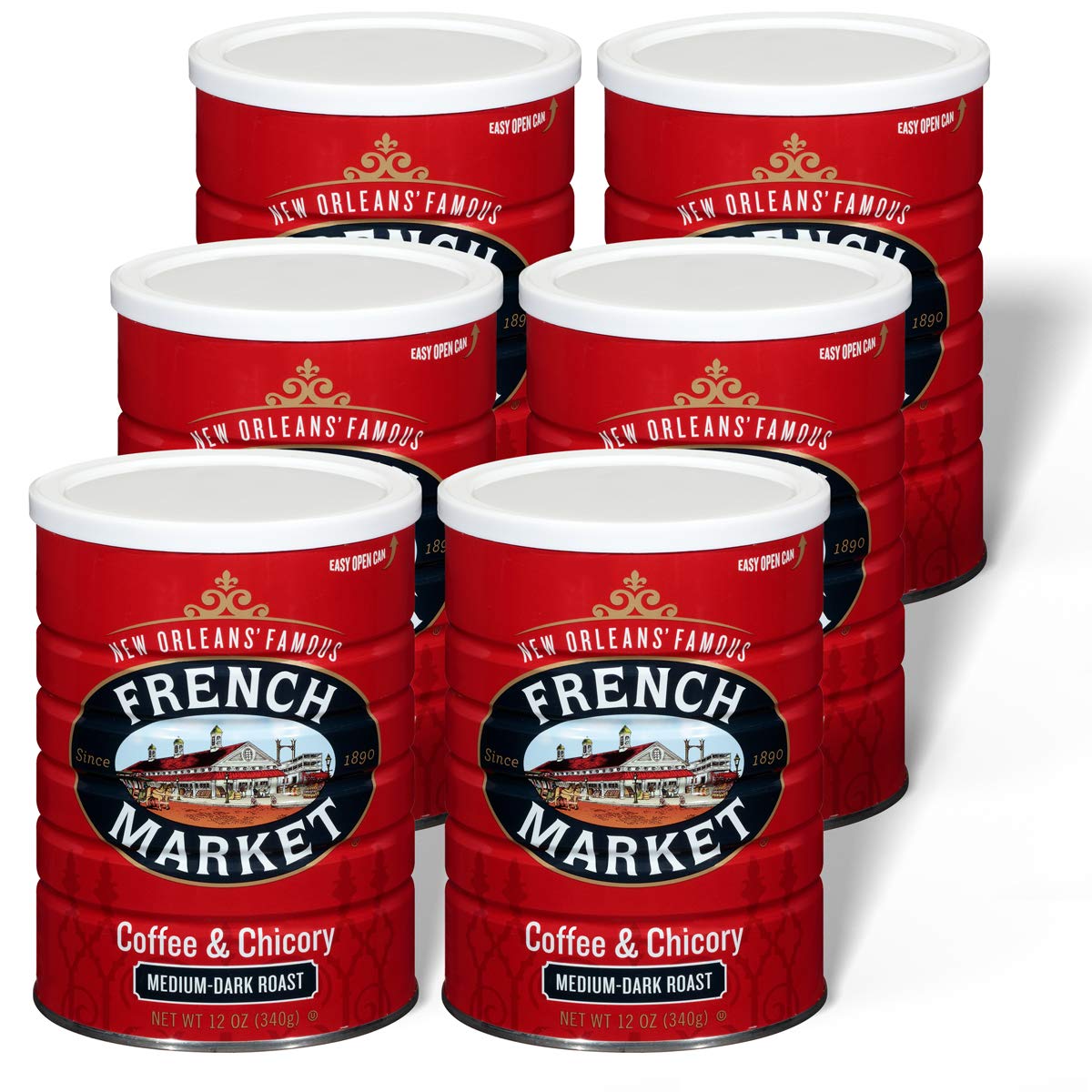 French Market Coffee & Chicory medium-dark ground bag, premium Arabica aroma and smooth finish.
