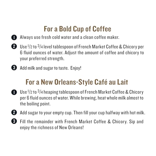 French Market Coffee & Chicory medium-dark roast ground — smooth, caramel notes.