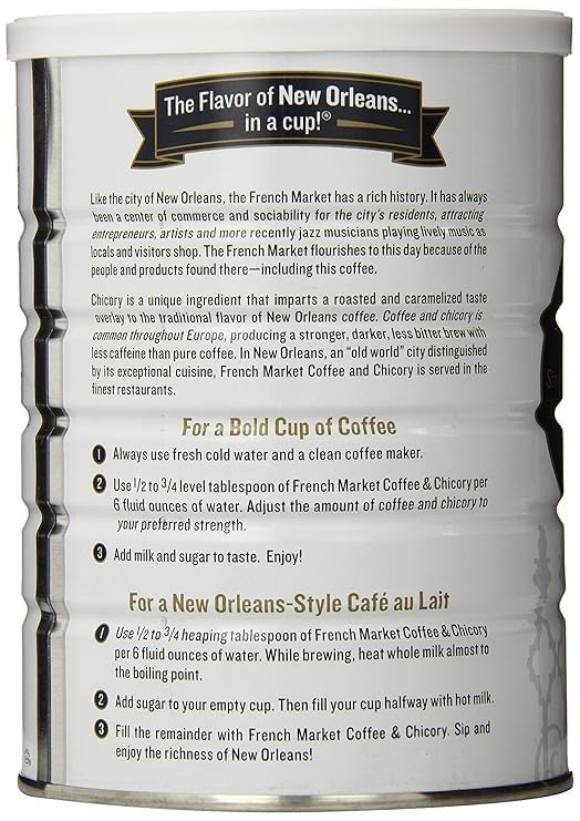 French Market Coffee and Chicory restaurant blend can back view highlights heritage and robust aroma