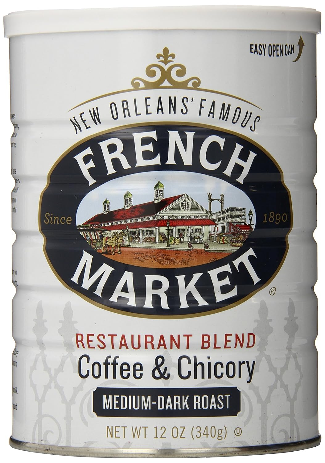 French Market Coffee and Chicory restaurant blend can front view suggests bold morning flavor