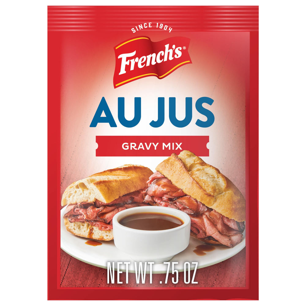 French's Au Jus Gravy Mix 0.75 oz pack of 12, ready-to-use seasoning for pan sauces.