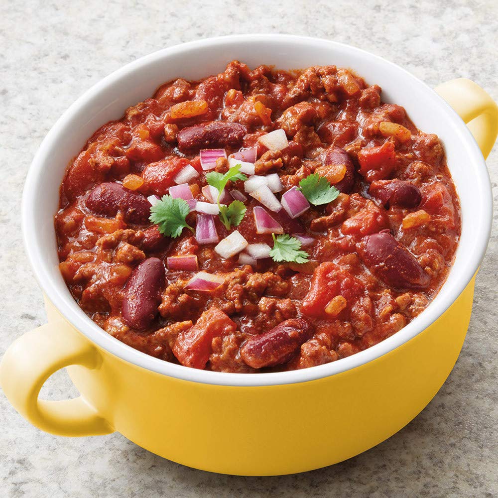 Serving bowl of chili seasoned with French's Chili-O Onion mix