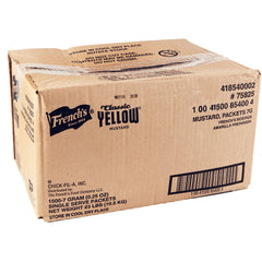 French's Classic Yellow Mustard packet, 7g, ideal for single-serve condiments.