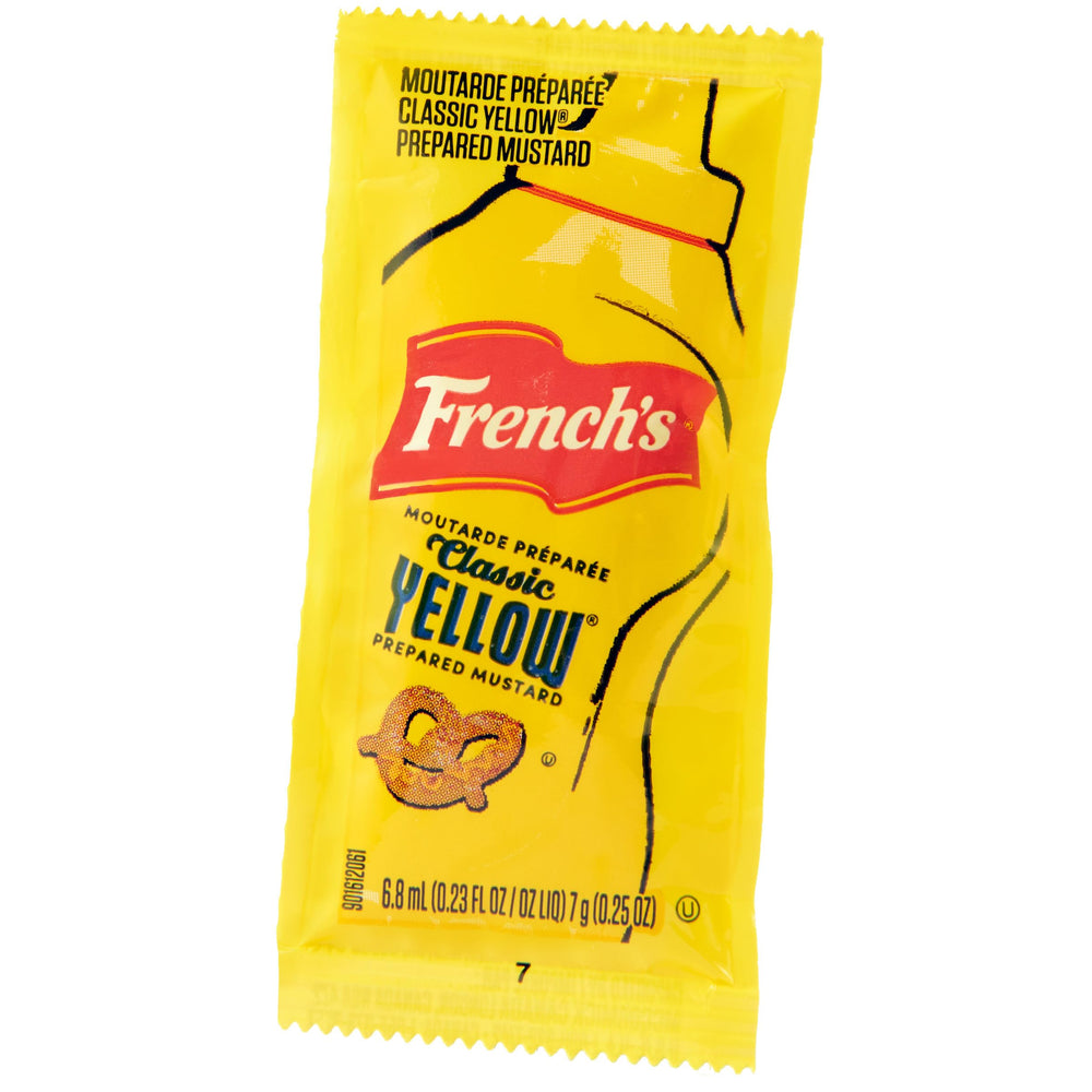 French's mustard packet at a deli counter, ready to customize orders.