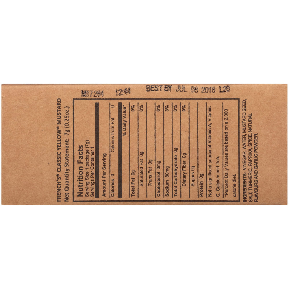 French's mustard packets arranged for delivery, offering convenient single-serve portions.