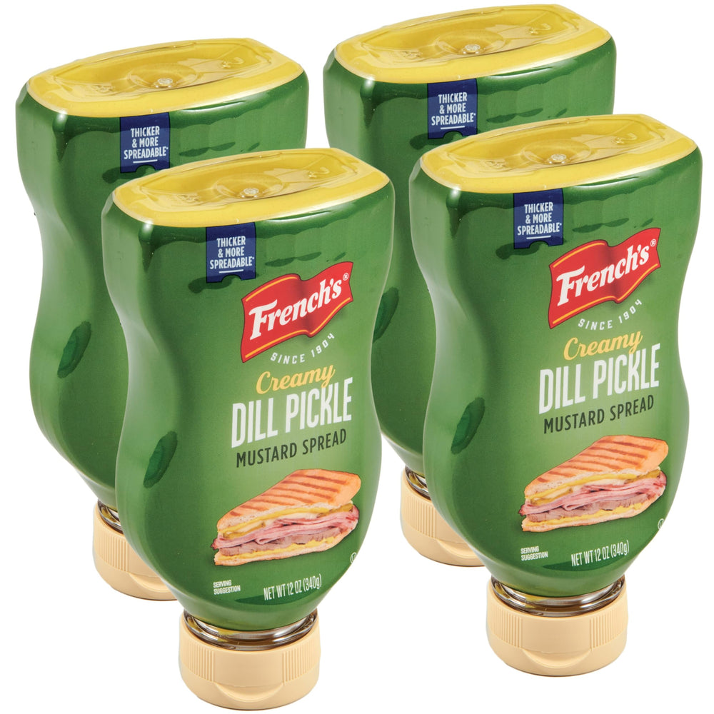 French's Creamy Dill Pickle Mustard Spread bottle ready for easy spreading on sandwiches