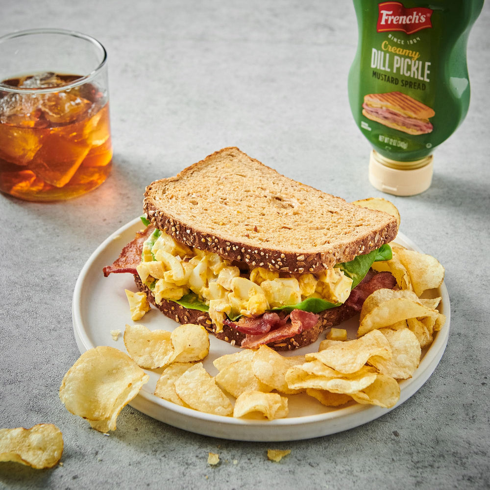 Potato salad with French's Dill Pickle Mustard Spread for tangy brightness