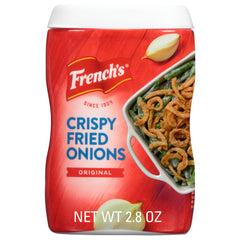 French's Original Crispy Fried Onions bag close-up showing real onion texture for flavor