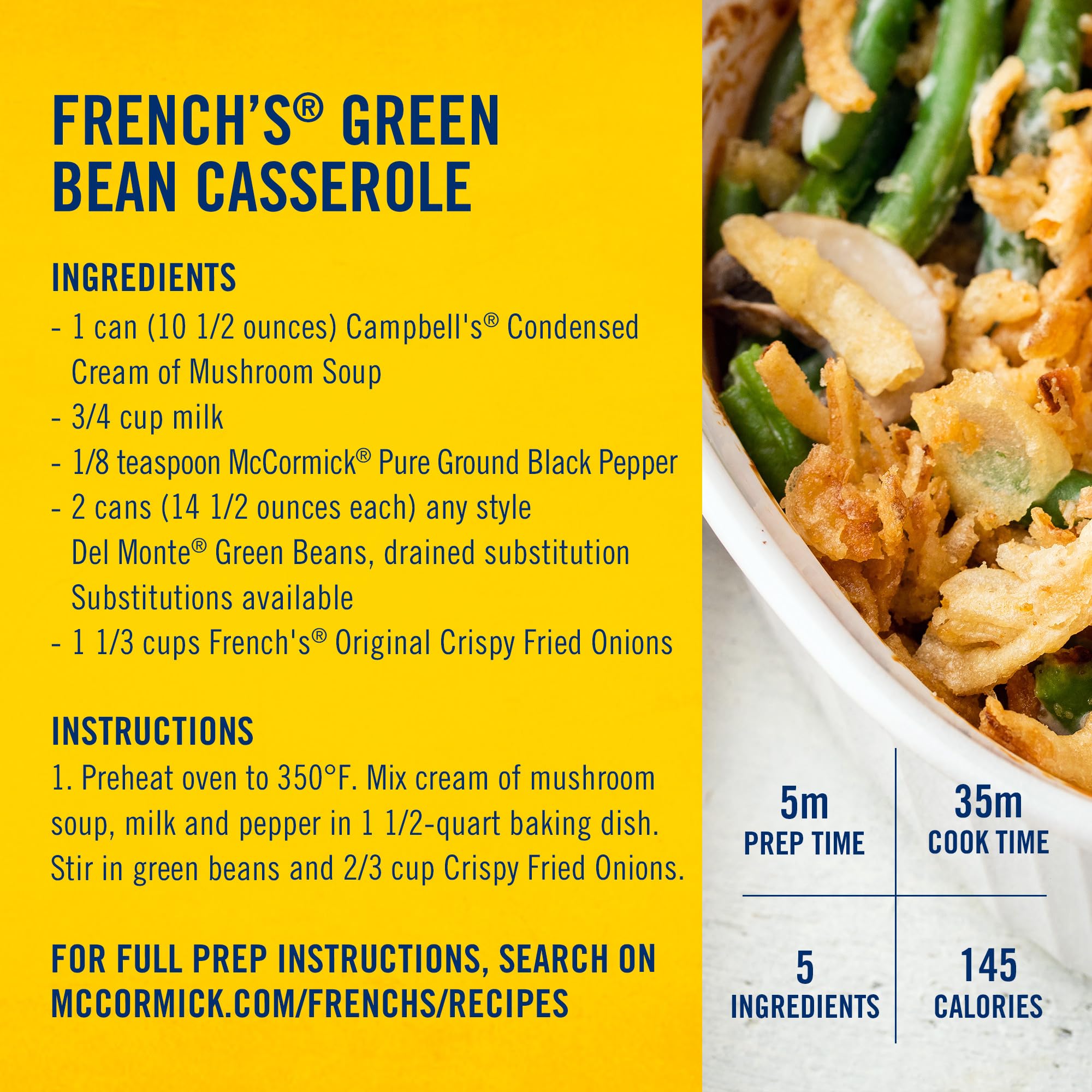 French's Original Crispy Fried Onions on green bean casserole for color
