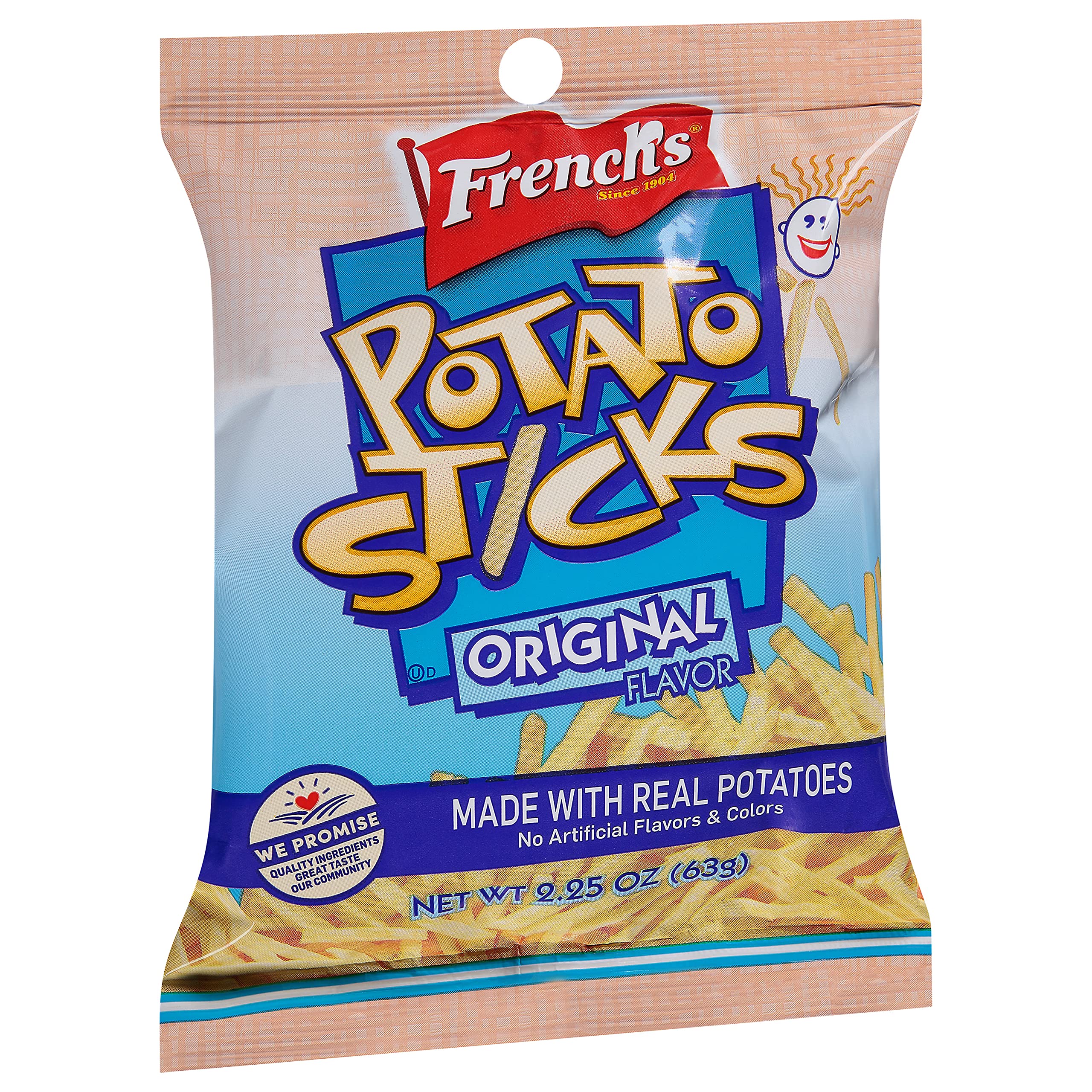 French's Original Potato Sticks pack shot, brand visible, 2.25 oz size for snacking.