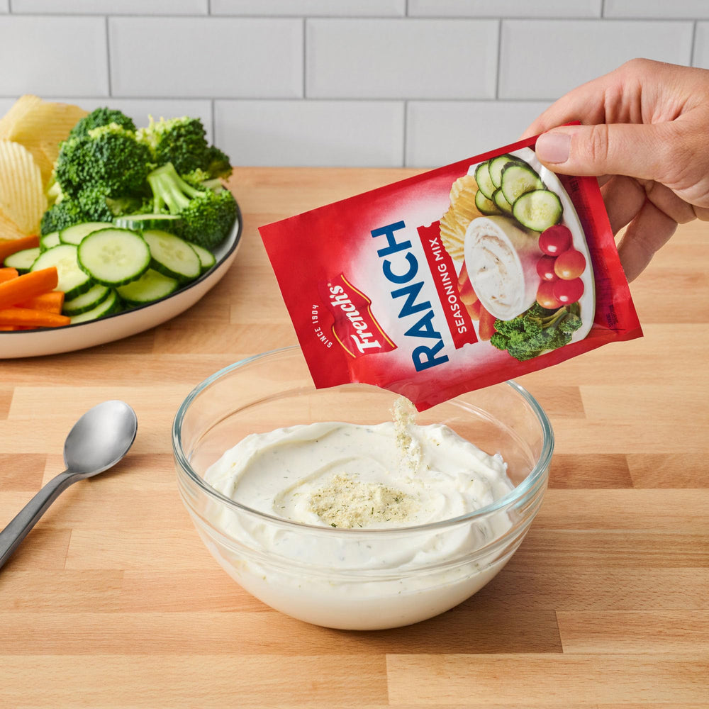 Vegetables coated in ranch mix reveal herb-forward flavor.