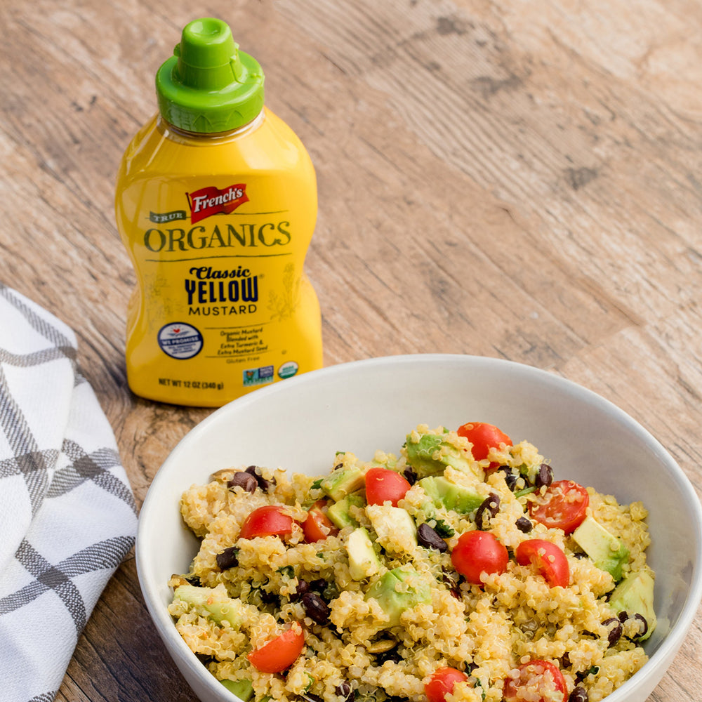 Gluten-free and kosher certification icons with French's Organic Mustard