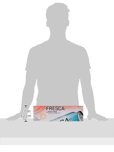 Fresca Peach Soda 12-pack carton on kitchen counter for convenient refreshment.