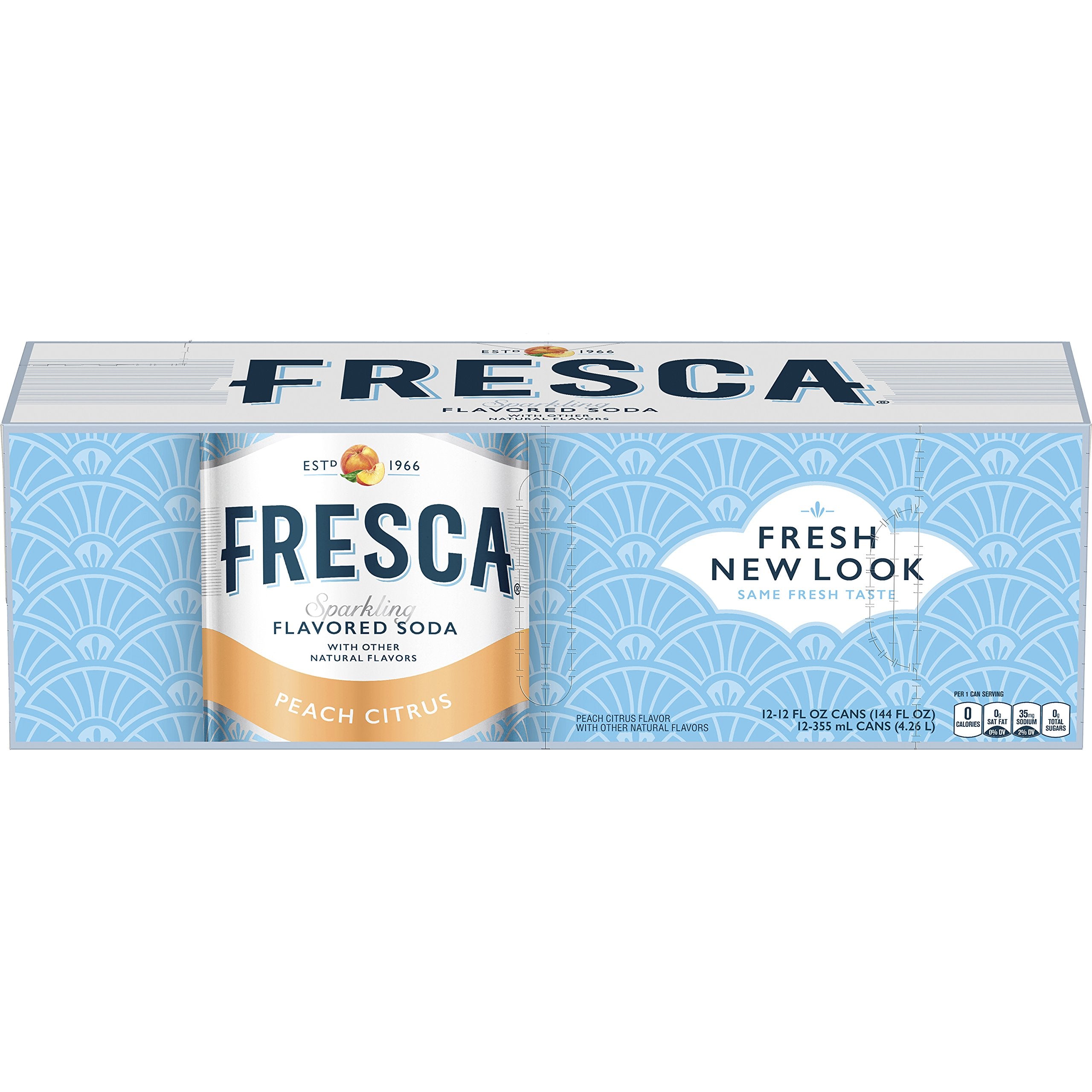 Fresca Peach Soda pouring into a chilled glass with bubbles.
