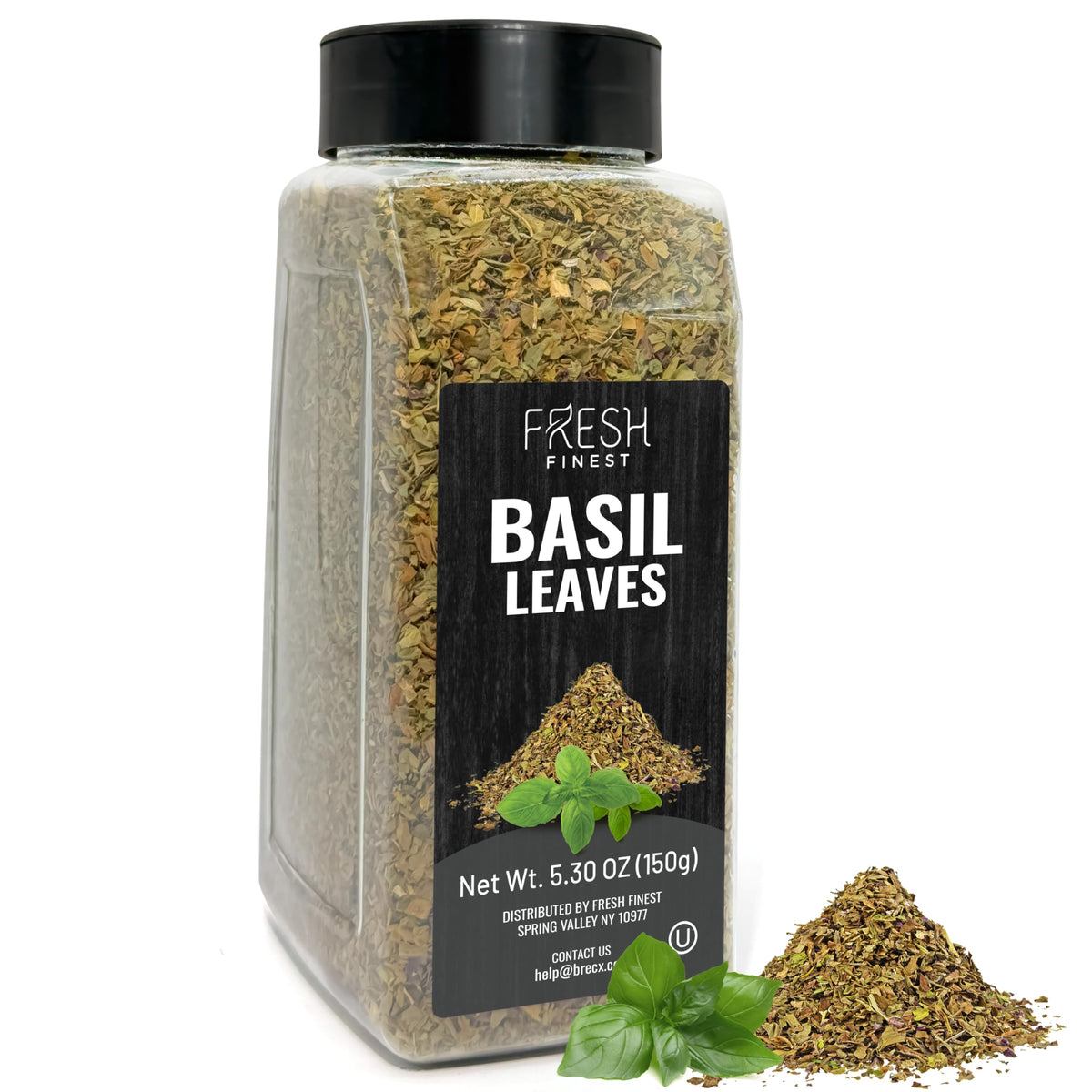 Fresh Finest Basil Leaves jar front shows pantry-ready freshness for quick cooking