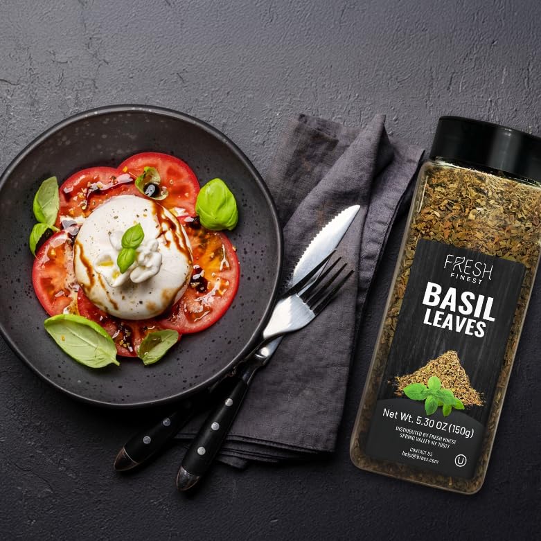 Fresh Finest Basil Leaves on pasta dish adds fragrant herbal brightness
