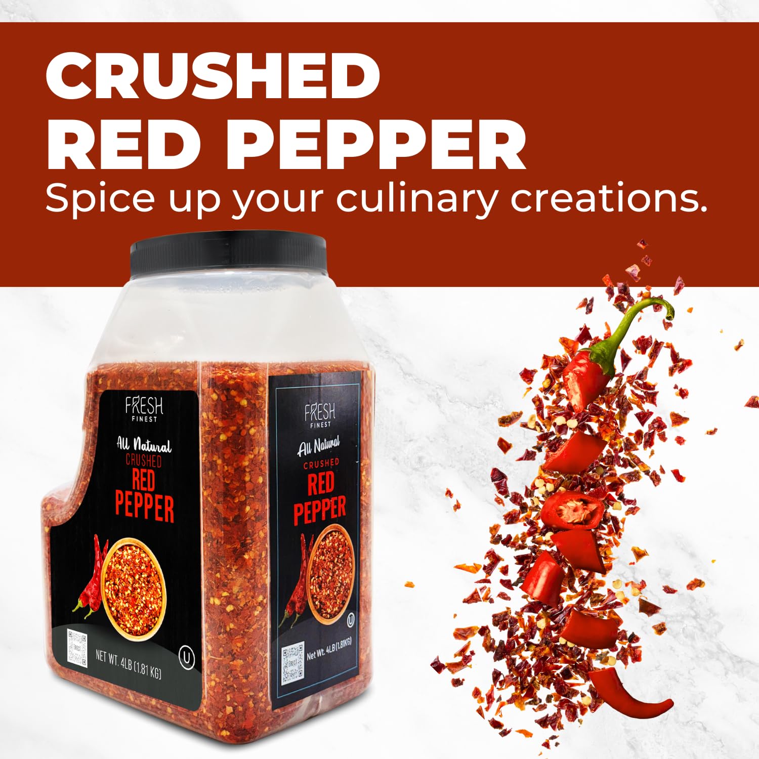Fresh Finest bulk pepper flakes in prep station speeds seasoning.