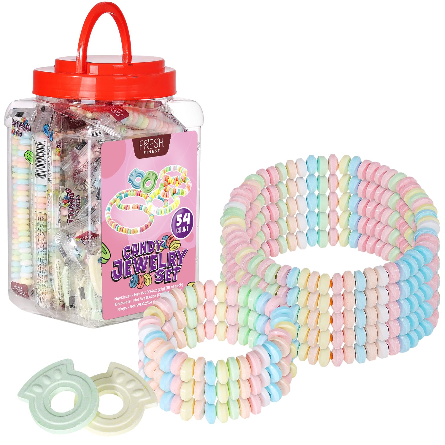 Fresh Finest candy bracelets bundle, colorful edible jewelry for snacking and sharing