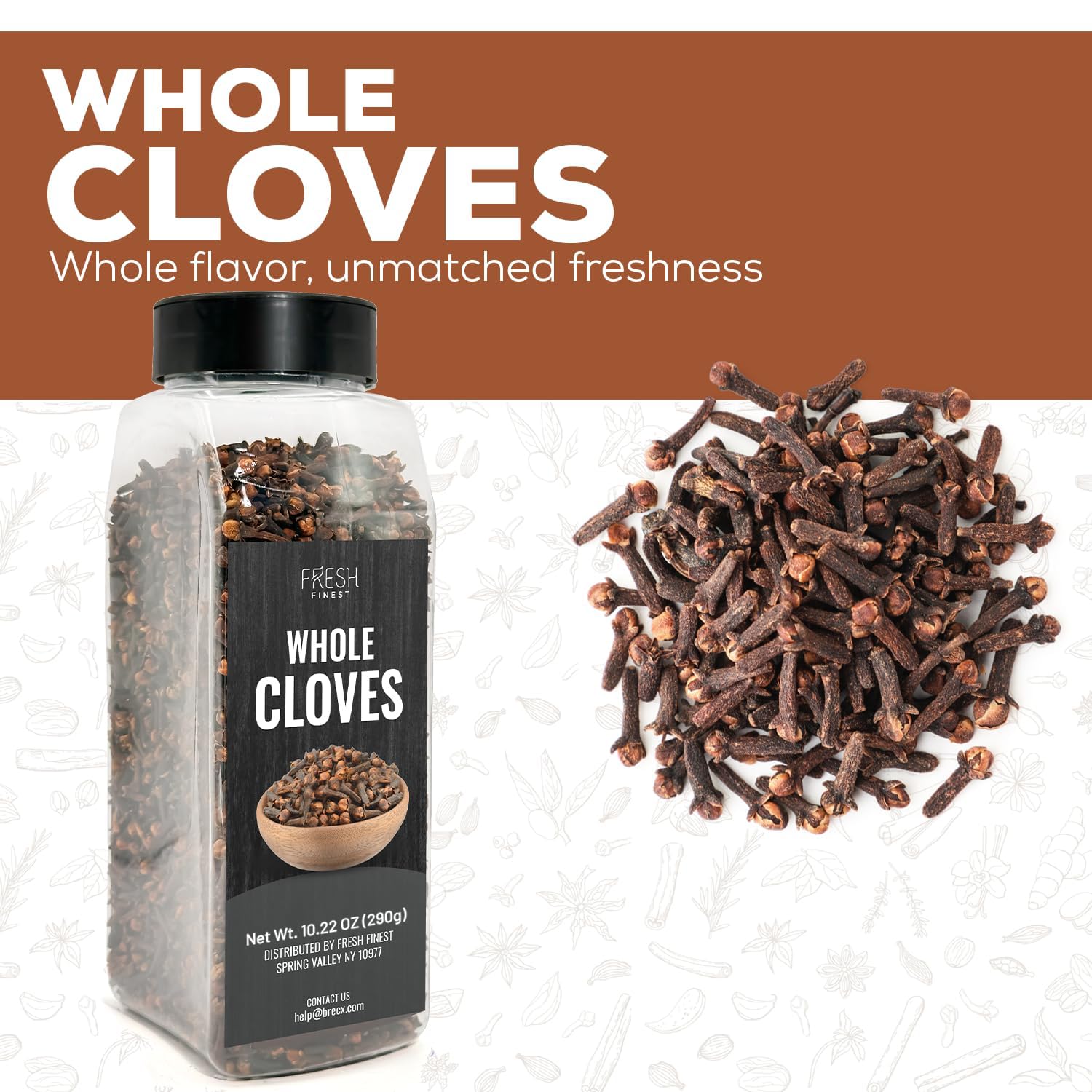 Fresh Finest whole cloves on a spice rack enhance savory dishes