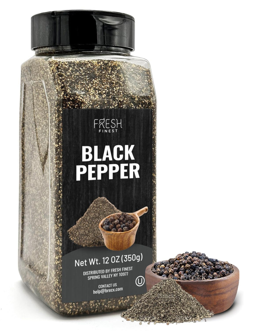 Fresh Finest Course Ground Black Pepper 12oz bottle pour enhances flavor in everyday cooking