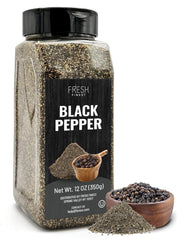 Fresh Finest Course Ground Black Pepper 12oz bottle pour enhances flavor in everyday cooking