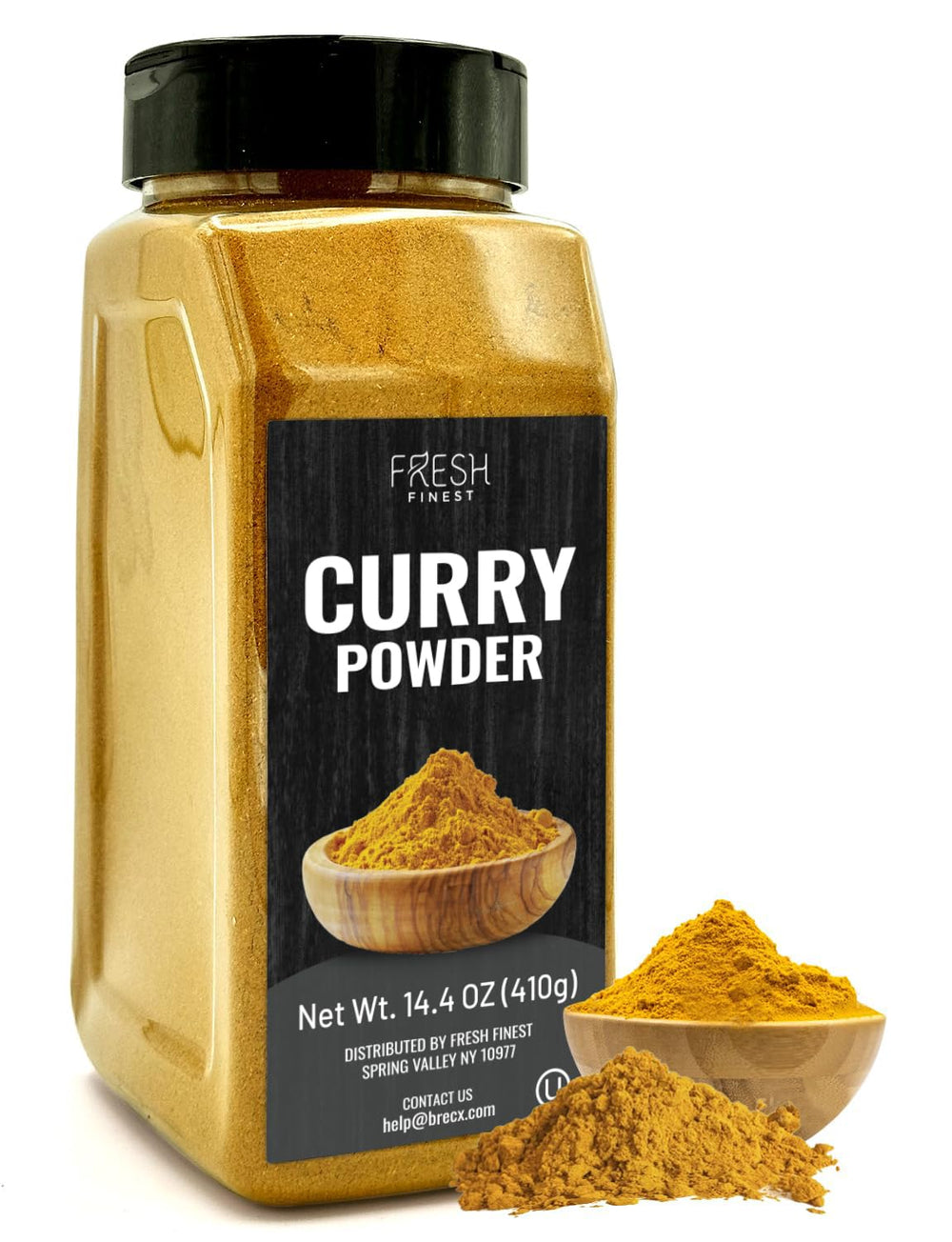 Fresh Finest curry powder bottle sealed preserves aroma and flavor.