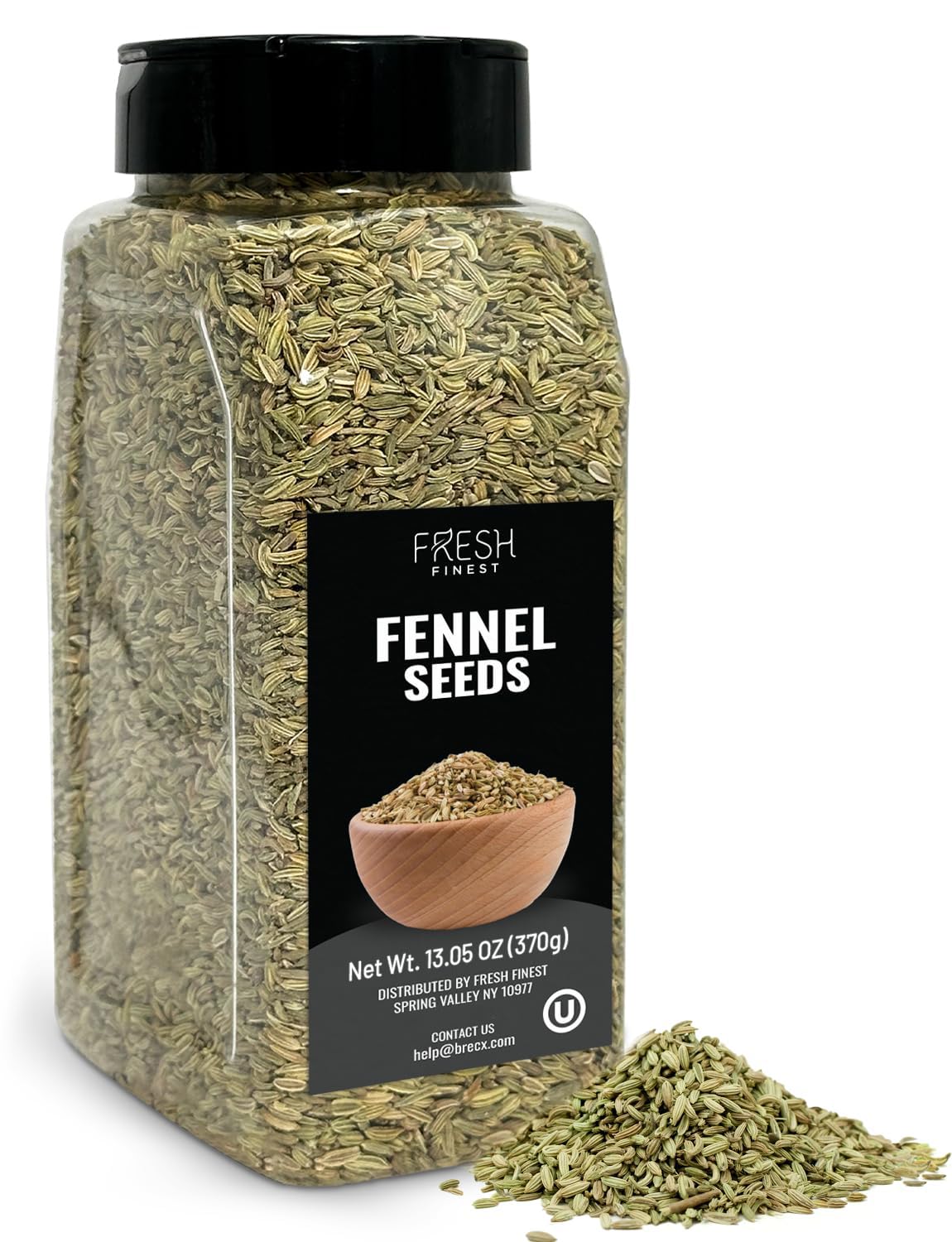 Fresh Finest fennel seeds jar-front shows premium whole seeds for cooking and baking