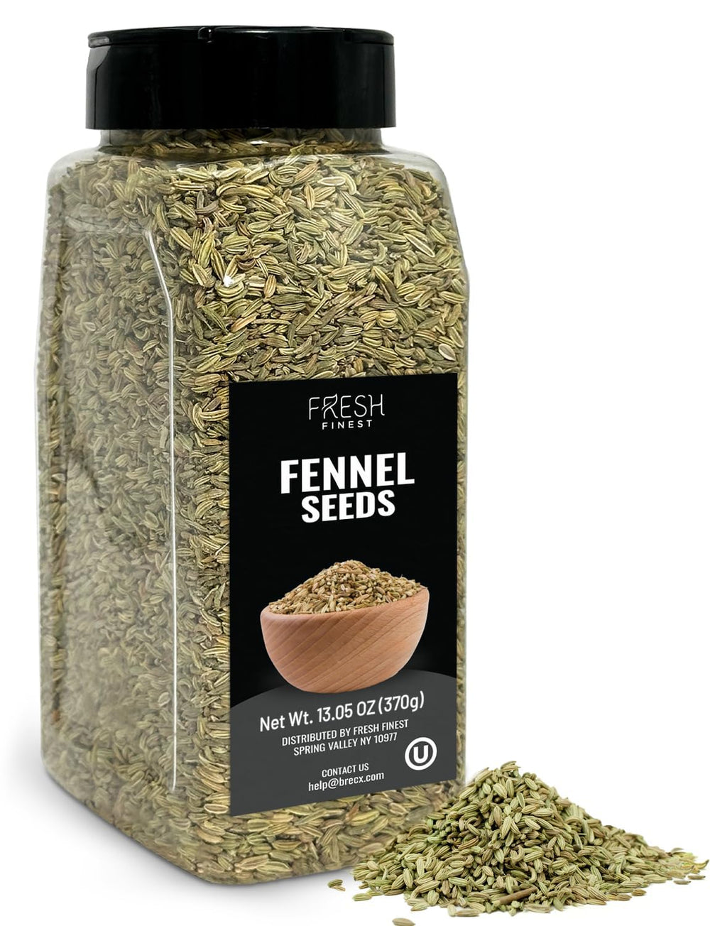 Fresh Finest fennel seeds jar-front shows premium whole seeds for cooking and baking