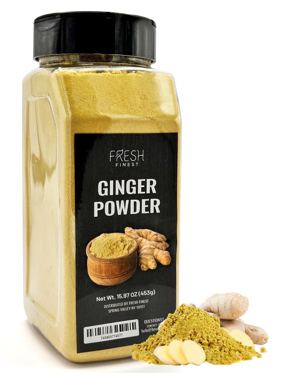 Fresh Finest Ginger Powder jar with pure ground ginger in an airtight container for lasting aroma.