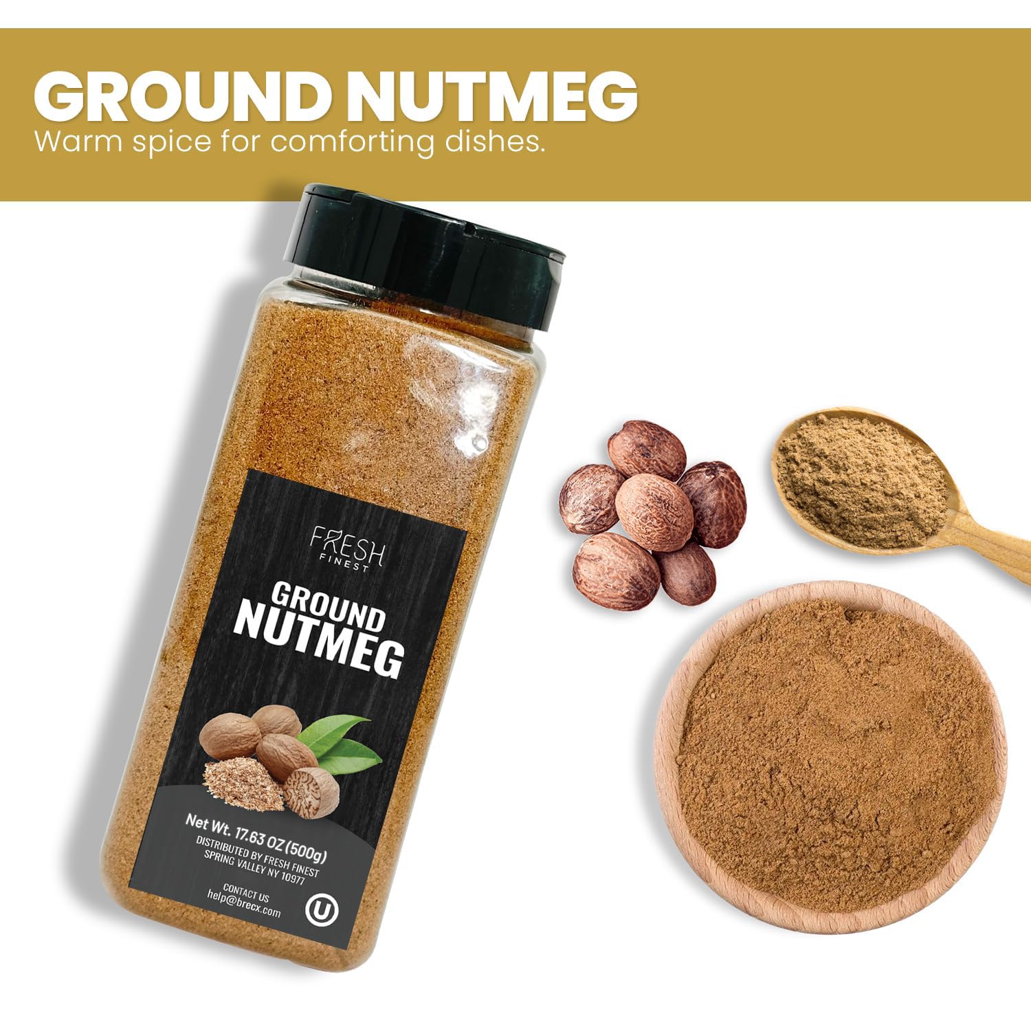 Fresh Finest Nutmeg Powder dusted on pumpkin pie for warmth.