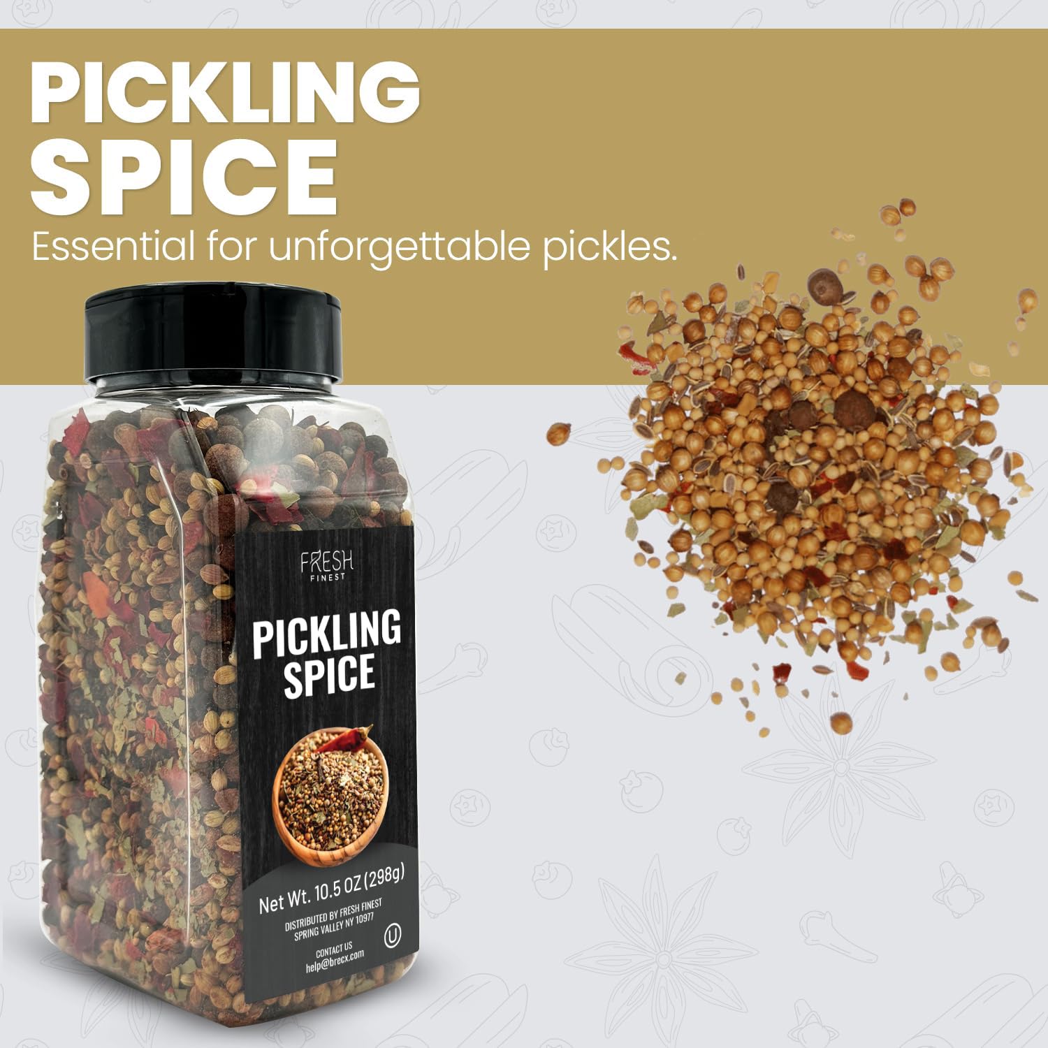 Fresh Finest Pickling Spice gift idea packaging showcased for gourmet cooks.