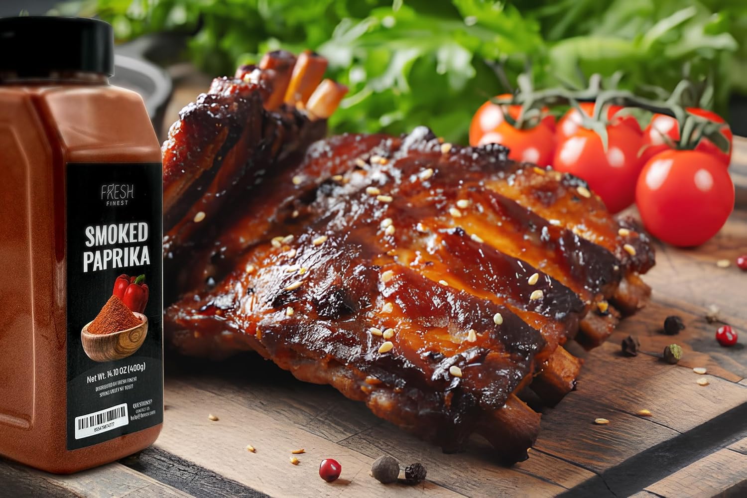 Fresh Finest smoked paprika label closeup shows clean ingredients, no fillers.