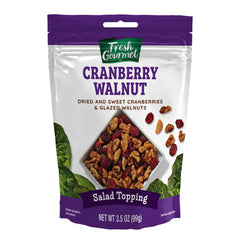 Fresh Gourmet glazed walnuts and cranberries hero image, snack-ready crunch.