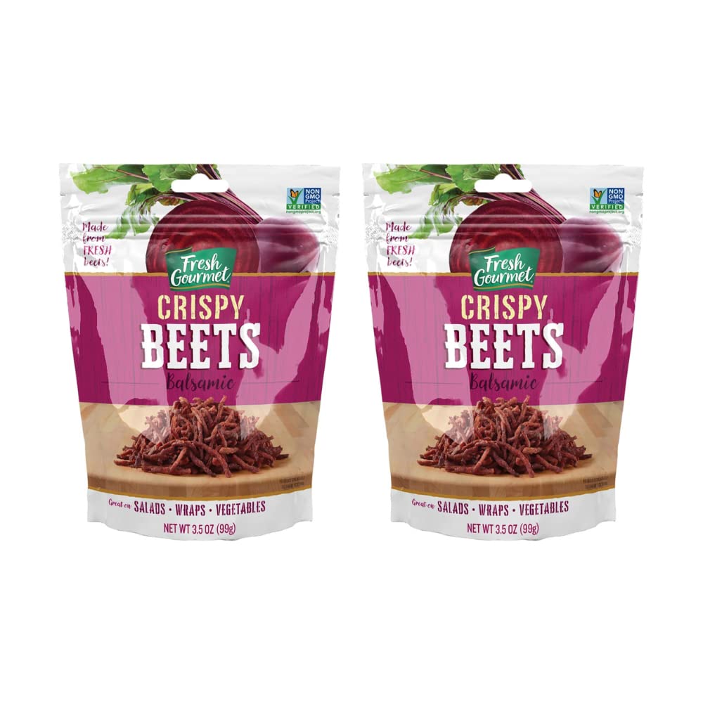 Fresh Gourmet Crispy Balsamic Beets pack front showing vibrant color and crunch
