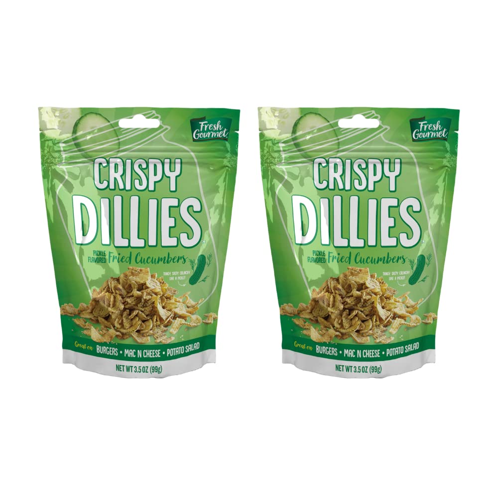 Fresh Gourmet Crispy Dillies bag close-up showing crunchy pickle flavor