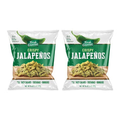 Fresh Gourmet crispy jalapeños two-pack bag closeup with reseal for lasting crunch.