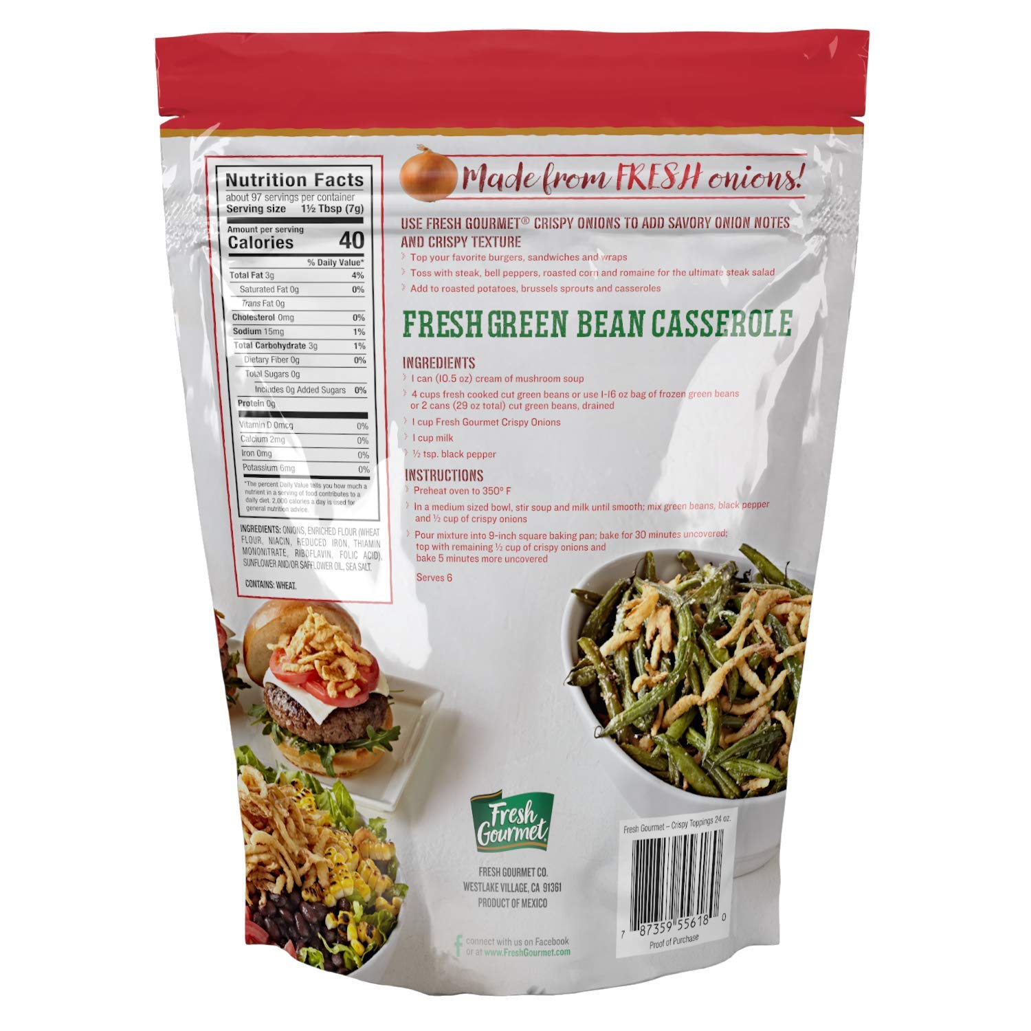 Fresh Gourmet Crispy Onions on salad for extra crunch and flavor