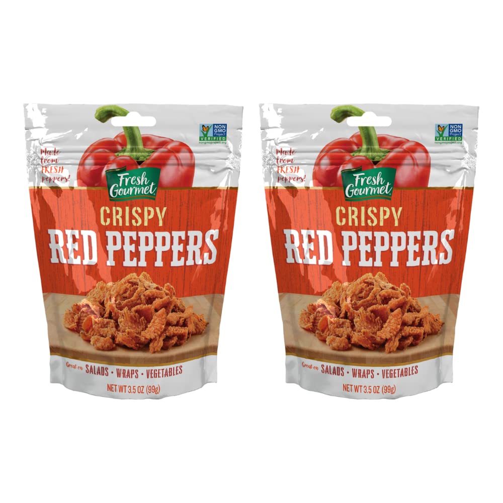 Fresh Gourmet Crispy Red Peppers bag close-up adds crispness to salads.