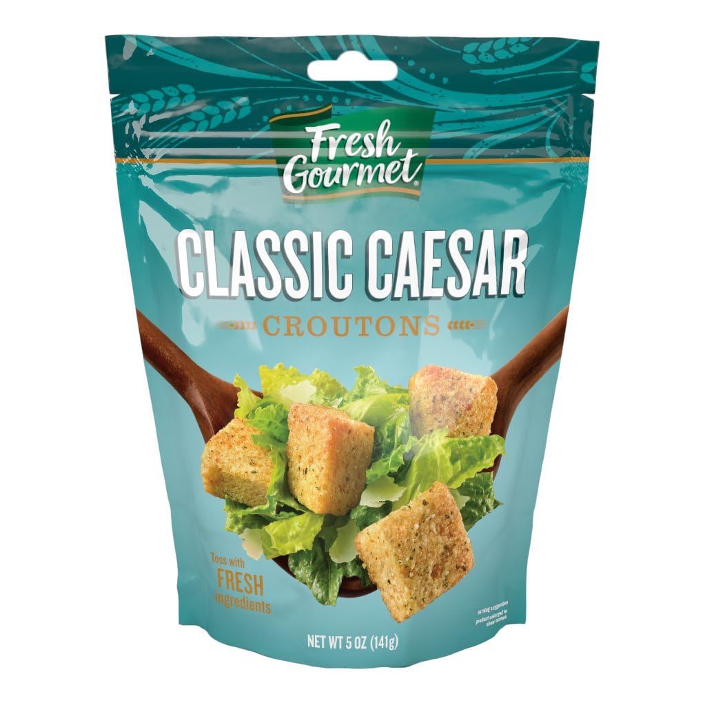 Fresh Gourmet Premium Caesar croutons in a bowl deliver restaurant-style crunch