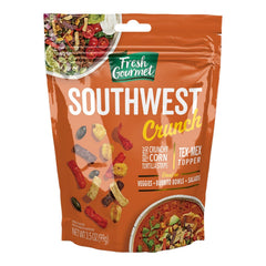 Fresh Gourmet Savory Southwest Crunch bottle pour shows easy Tex Mex topping for flavor and crunch