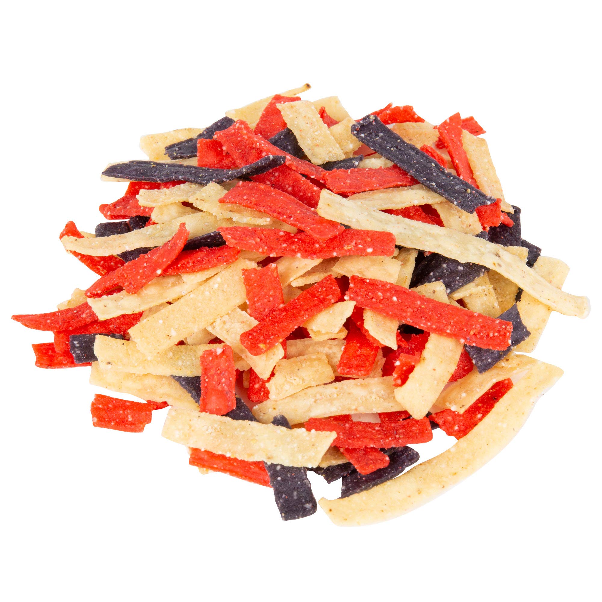 Fresh Gourmet Tri-Color Tortilla Strips on salad provide crunch and color